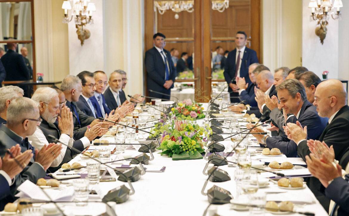 PM Narendra Modi at a business lunch hosted by PM of Greece, Kyriakos Mitsotakis